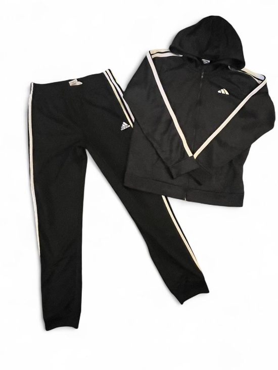 adidas Other - adidas Black Hoodie Track Jacket and Pants with White Stripes